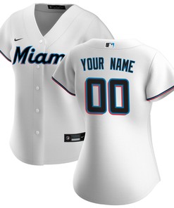 Miami Marlins Womens Home Replica Custom Jersey - White Custom Jerseys Mlb