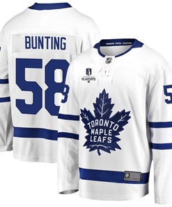Michael Bunting 58 Toronto Maple Leafs Stanley Cup 2023 Playoffs Patch Away Breakaway Men Jersey - White