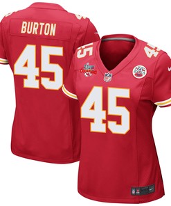 Michael Burton 45 Kansas City Chiefs Super Bowl LVII Champions 3 Stars Women Game Jersey - Red