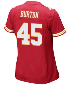Michael Burton 45 Kansas City Chiefs Super Bowl LVII Champions 3 Stars Women Game Jersey - Red
