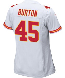 Michael Burton 45 Kansas City Chiefs Super Bowl LVII Champions 3 Stars Women Game Jersey - White