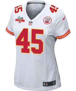 Michael Burton 45 Kansas City Chiefs Super Bowl LVII Champions 3 Stars Women Game Jersey - White