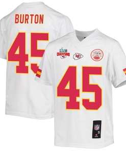 Michael Burton 45 Kansas City Chiefs Super Bowl LVII Champions 3 Stars Youth Game Jersey - White