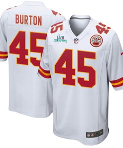 Michael Burton 45 Kansas City Chiefs Super Bowl LVII Champions Men Game Jersey - White
