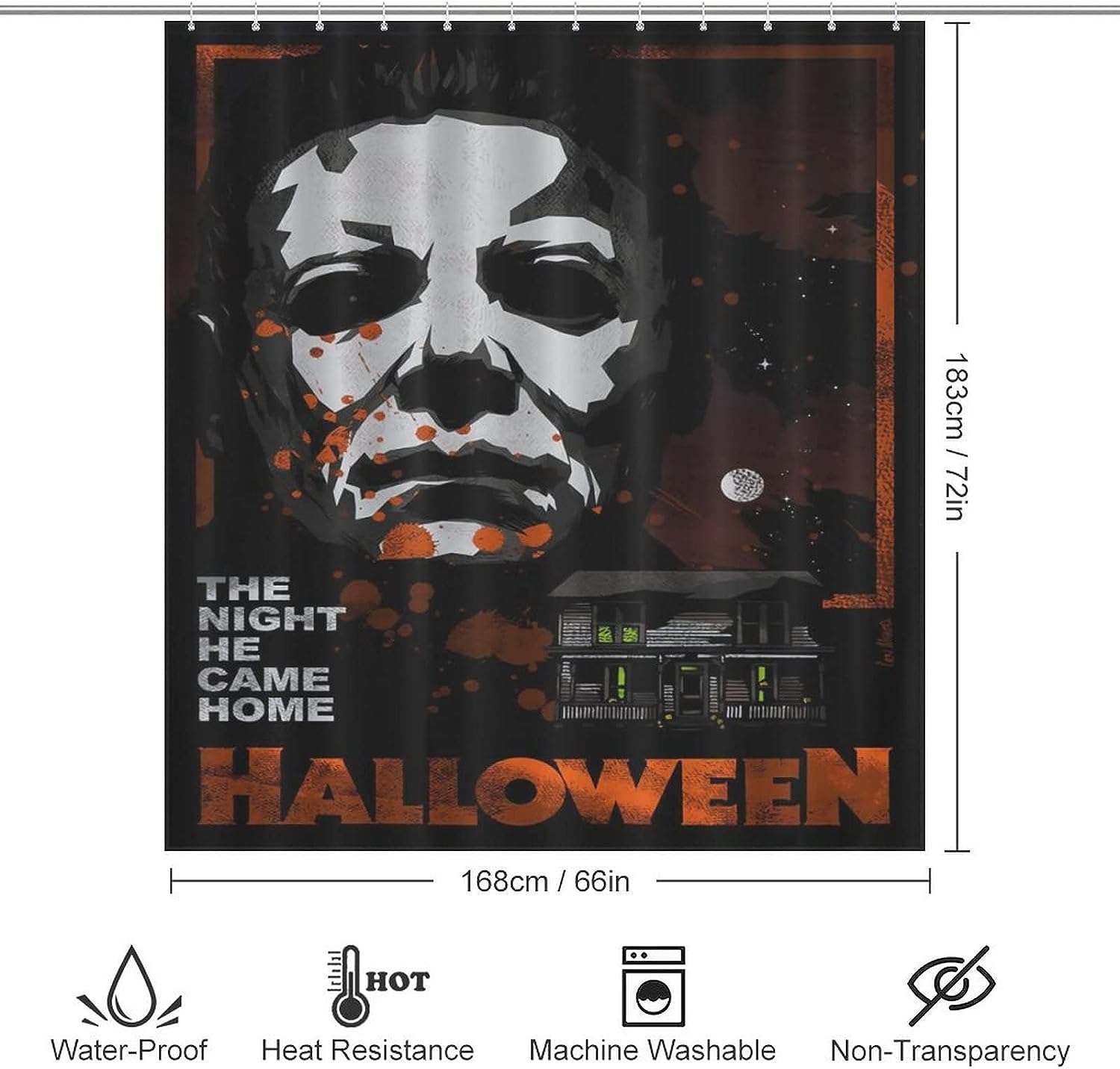 Michael Myers Heat Transfer Shower Curtain for Halloween Bathroom Decor