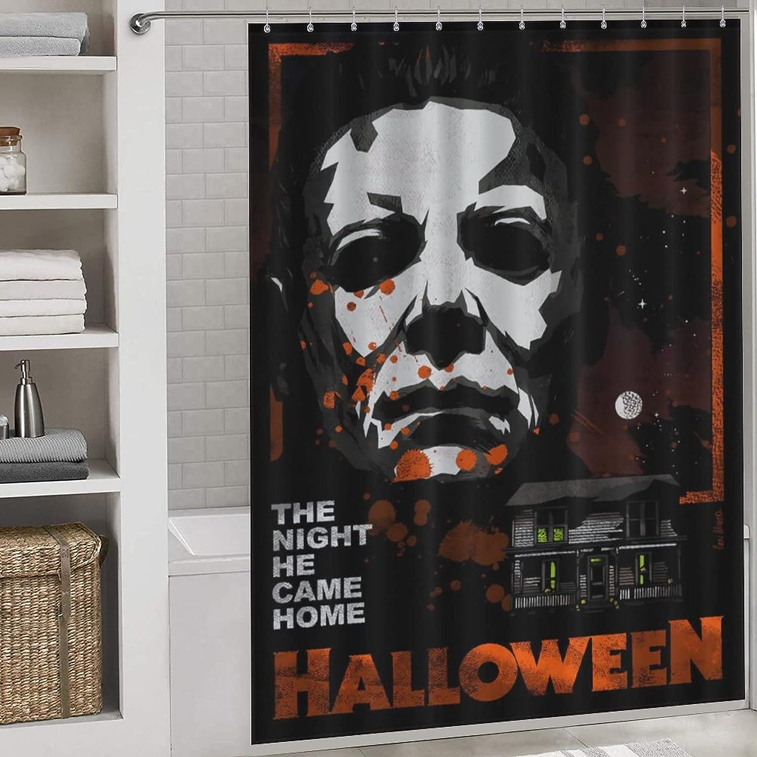Michael Myers Heat Transfer Shower Curtain for Halloween Bathroom Decor
