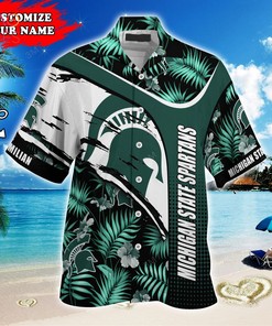 Michigan State Spartans Customized Summer Hawaiian Shirt, With Tropical Pattern for Fans