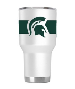 Michigan State White Stainless Steel Tumbler with Stripes Gift for Fan