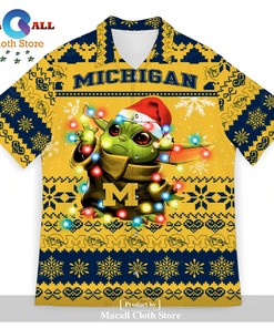Michigan Wolverines Baby Yoda Star Wars Sports Football American Ugly Christmas 3D Hawaiian Shirt