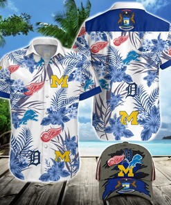 Michigan Wolverines Detroit Tigers Lions Red Wings Hawaiian Shirt