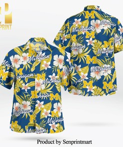 Michigan Wolverines Logo Full Printing Flowery Aloha Summer Beach Hawaiian Shirt