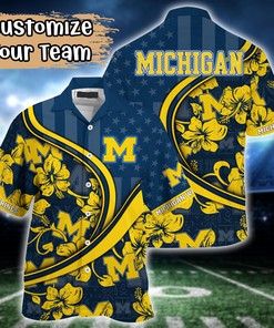 Michigan Wolverines NCAA US Flag Flower Hawaii Shirt For Fans