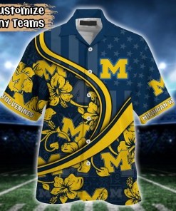 Michigan Wolverines NCAA US Flag Flower Hawaii Shirt For Fans