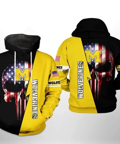 Michigan Wolverines NCAA US Flag Skull 3D Printed Hoodie/Zipper Hoodie
