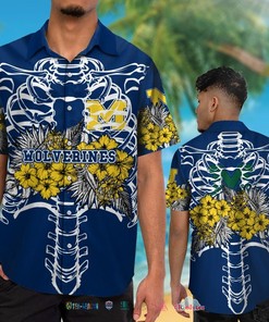 Michigan Wolverines Skeleton Tropical Hawaiian Shirt