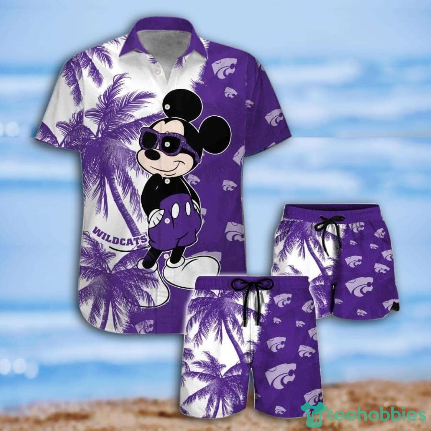 Mickey Mouse Kansas State Wildcats Coconut Trees Tropical Hawaiian Shirt