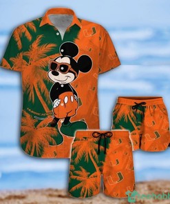 Mickey Mouse Miami Hurricanes Coconut Trees Tropical Hawaiian Shirt