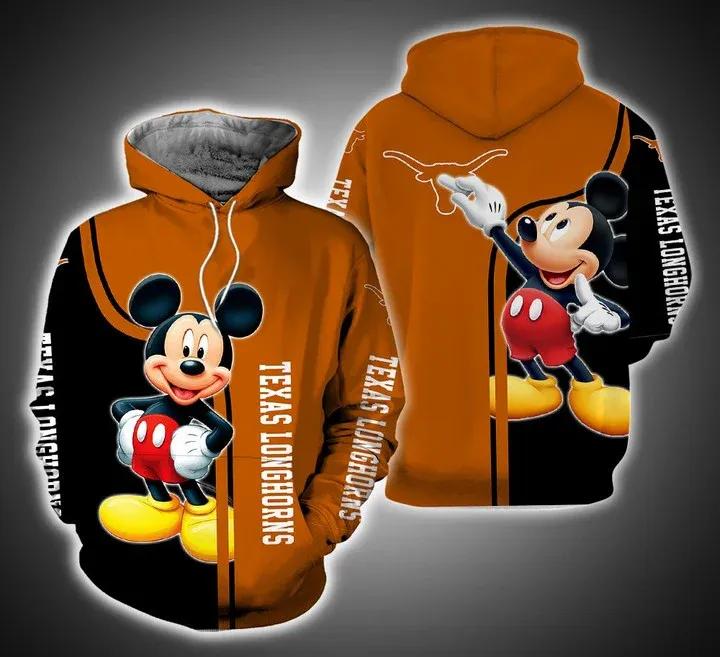 Mickey Mouse Paints Logo Texas Longhorns 3D Hoodie College Baseball Apparel