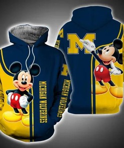 Mickey Mouse With Michigan Wolverines 3D Hoodie Michigan Wolverines Fan Gift Ideas