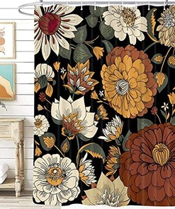 Mid Century Flowers Boho Shower Curtain - Boho Botanical Design for Modern Bathrooms 