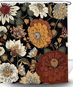 Mid Century Flowers Boho Shower Curtain - Boho Botanical Design for Modern Bathrooms