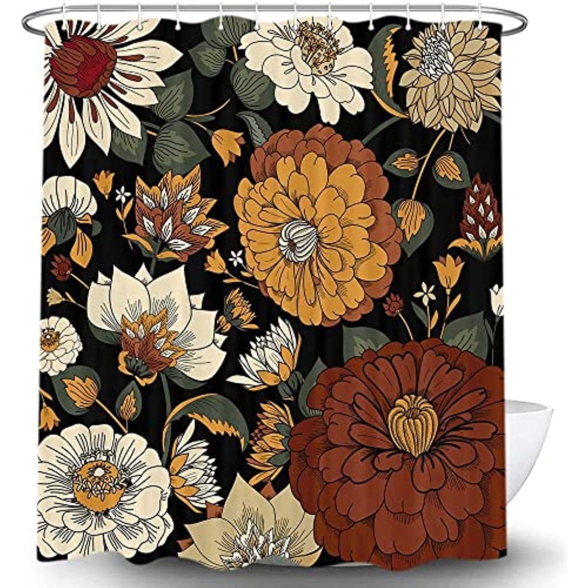 Mid Century Flowers Boho Shower Curtain - Boho Botanical Design for Modern Bathrooms