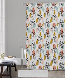 Mid Century Geometric Boho Shower Curtain - Eco Friendly Bathroom Decor with Vintage Art