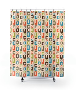 Mid Century Modern Atomic Starburst shower curtain for Retro Bathroom Decor