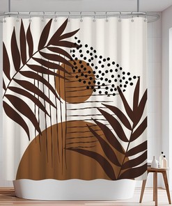 Mid Century Modern Shower Curtain - Abstract Boho Brown Waffle Bath Curtain for Chic Bathroom Decor