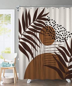 Mid Century Modern Shower Curtain - Abstract Boho Brown Waffle Bath Curtain for Chic Bathroom Decor