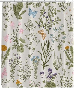 Mid Century Retro Floral Shower Curtain - Abstract Design with Vintage and Boho Style for Bathroom 