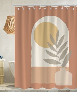 Mid Century Sun Geometric Boho Shower Curtain, Minimalist Fabric Bathroom Decor
