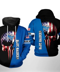 Middle Tennessee Blue Raiders NCAA US Flag Skull 3D All Over Print Hoodie, Zip-Up Hoodie