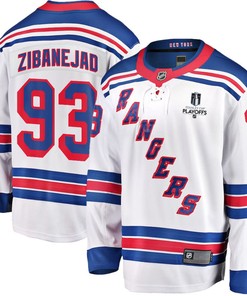 Mika Zibanejad 93 New York Rangers Stanley Cup 2023 Playoffs Patch Away Breakaway Men Jersey - White