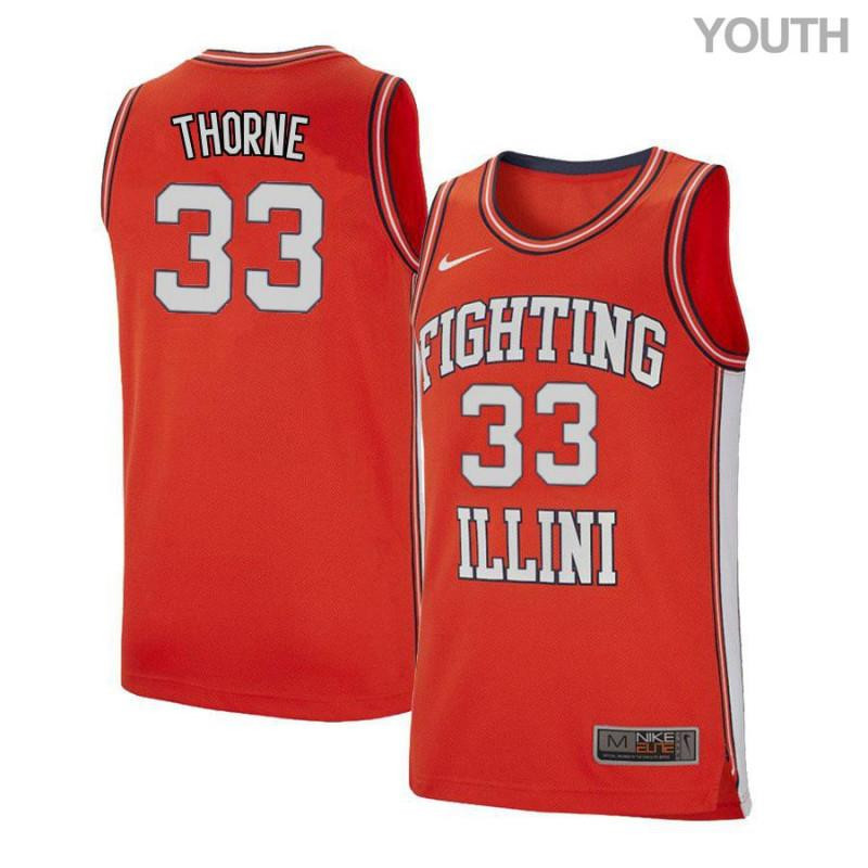 Mike Thorne 33 Illinois Fighting Illini Retro Elite Basketball Youth Jersey - Orange