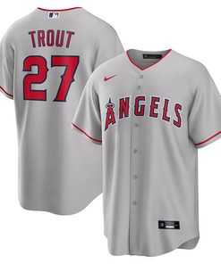 Mike Trout Los Angeles Angels Road Replica Player Name Jersey Silver Mlb