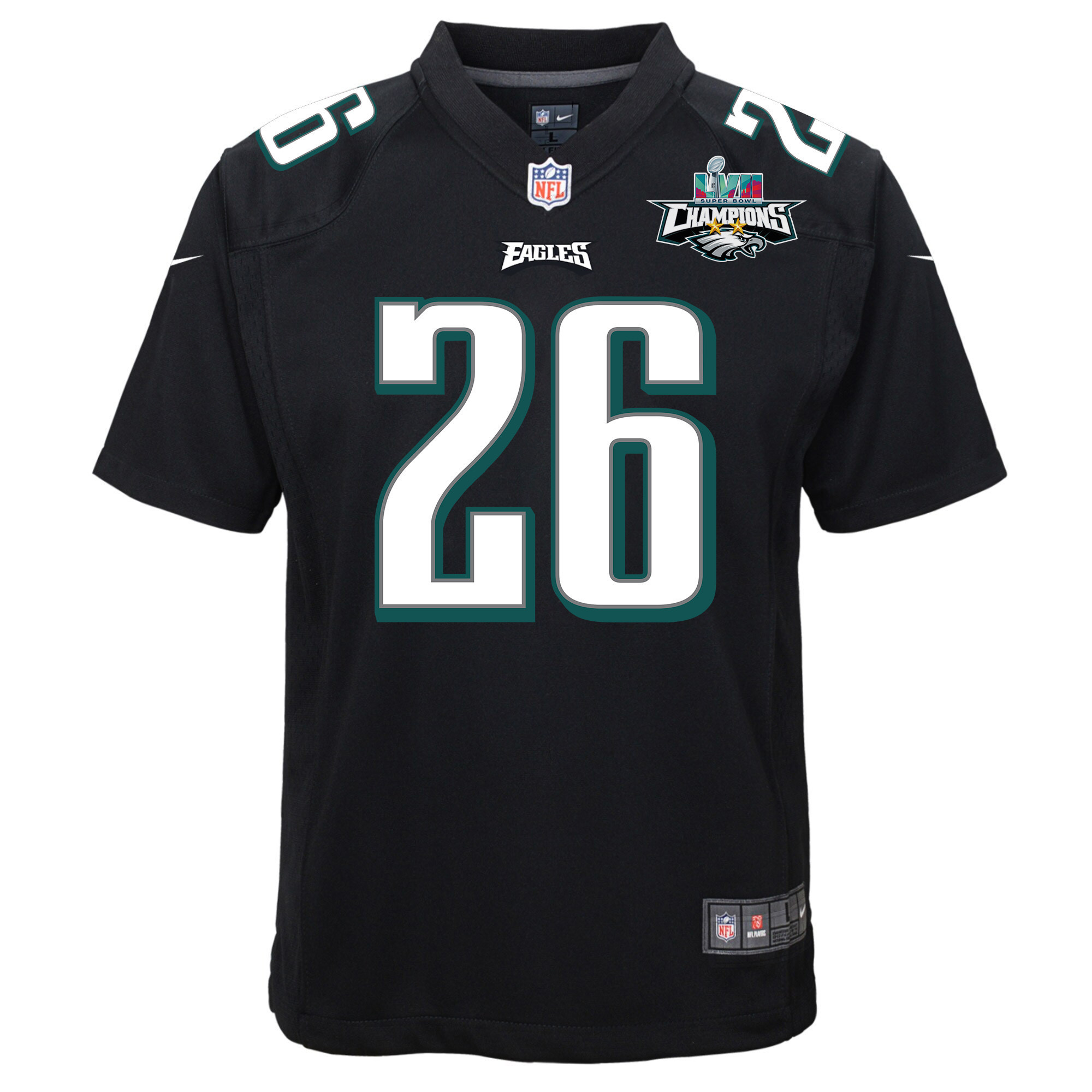 Miles Sanders 26 Philadelphia Eagles Super Bowl LVII Champions 2 Stars Youth Game Jersey - Black