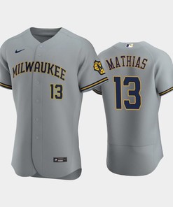 Milwaukee Brewers 13 Mark Mathias Road Team Gray Jersey