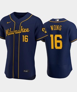 Milwaukee Brewers 16 Kolten Wong Alternate Team Navy Jersey