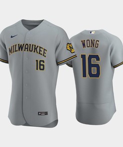 Milwaukee Brewers 16 Kolten Wong Road Team Gray Jersey