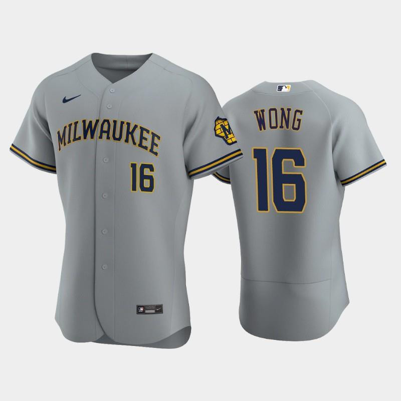 Milwaukee Brewers 16 Kolten Wong Road Team Gray Jersey