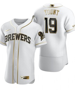 Milwaukee Brewers #19 Robin Yount Mlb Golden Brandedition White Jersey Gift For Brewers Fans