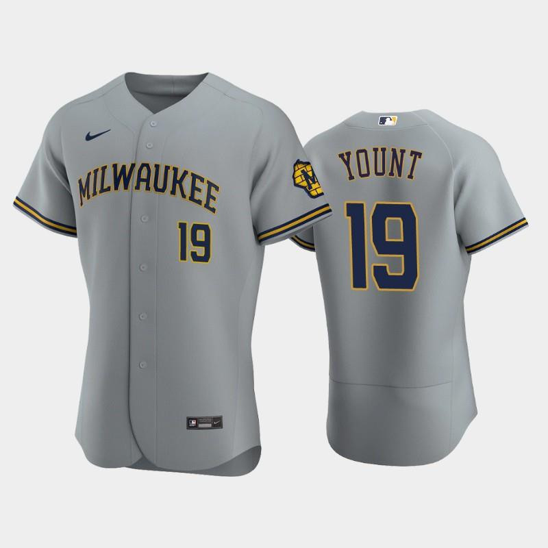 Milwaukee Brewers 19 Robin Yount Road Team Gray Jersey