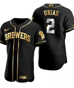 Milwaukee Brewers #2 Luis Urias Mlb Golden Brandedition Black Jersey Gift For Brewers Fans