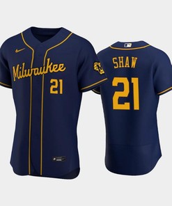 Milwaukee Brewers 21 Travis Shaw Alternate Team Navy Jersey