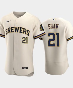 Milwaukee Brewers 21 Travis Shaw Home Team Cream Jersey