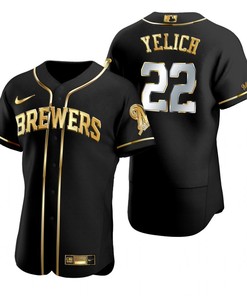 Milwaukee Brewers #22 Christian Yelich Mlb Golden Brandedition Black Jersey Gift For Brewers Fans