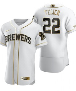 Milwaukee Brewers #22 Christian Yelich Mlb Golden Brandedition White Jersey Gift For Brewers Fans