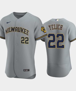 Milwaukee Brewers 22 Christian Yelich Road Team Gray Jersey