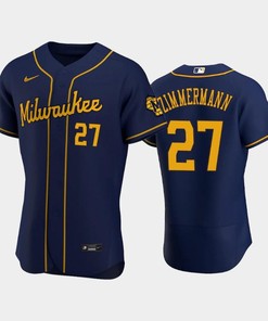 Milwaukee Brewers 27 Jordan Zimmermann Alternate Team Navy Jersey